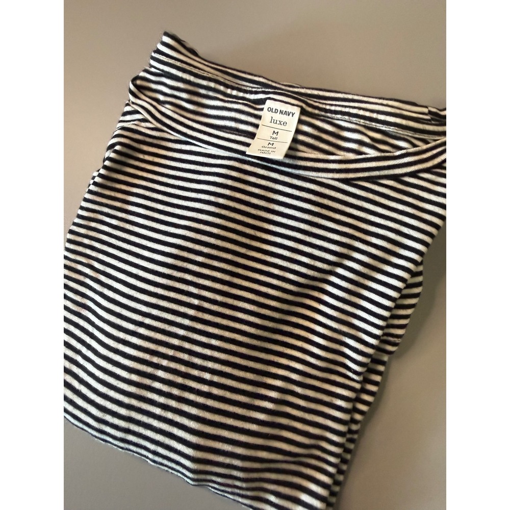Old Navy Luxe Striped Long Sleeve Top Black White Crew Neck Tall Medium